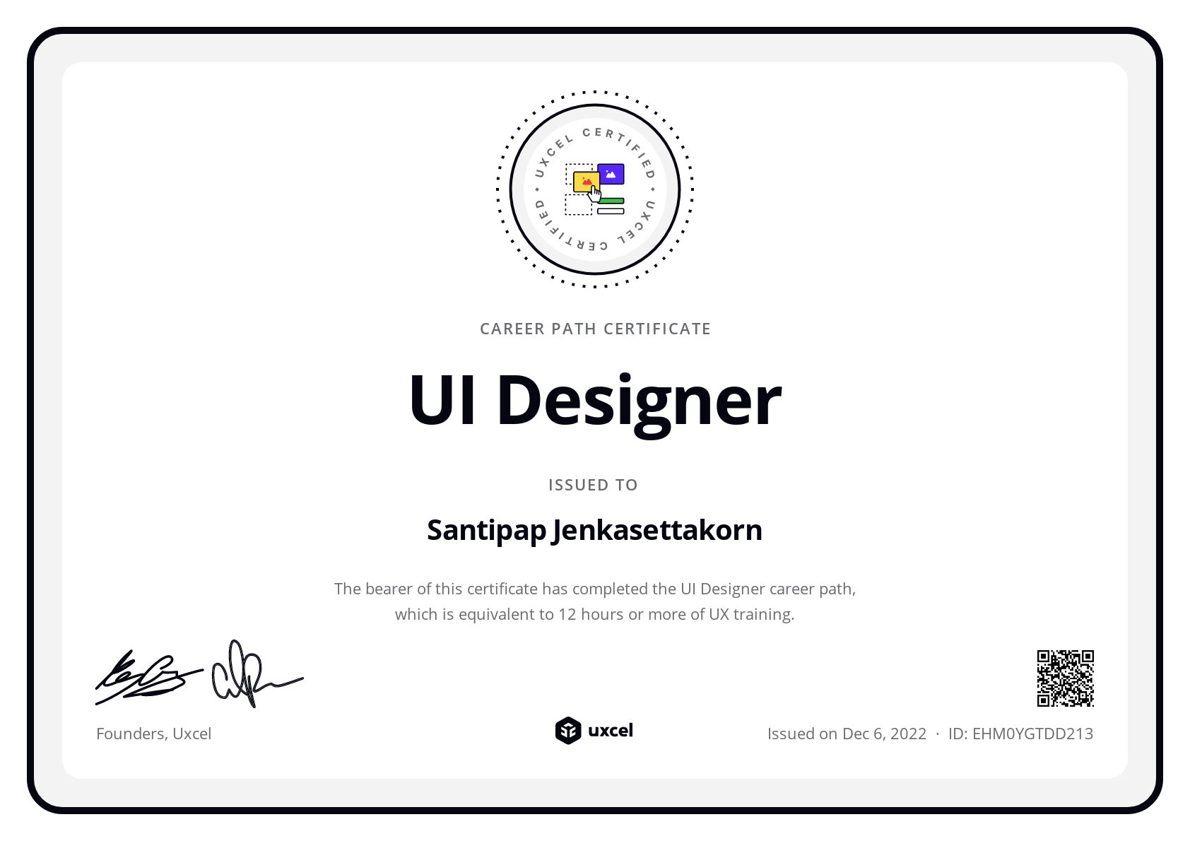 Santipap Jenkasettakorn's certificate